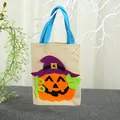 Halloween Jute-Süßigkeitenbeutel mit süßem Kürbis-Patch und stabilen blauen Tragegriffen - Einheitsgröße / Beige Lila Hut Kürbis