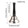 Silver hand bell with black wooden handle showing 12cm height and 52g weight for Christmas - Wooden Handle Style / Silver