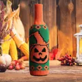 Festive knitted Halloween pumpkin wine bottle sleeve with witch hat design for home decor - Z3-13 Pumpkin Style