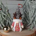 Adorable Christmas gnome plush with reindeer antlers in a grey sequined hat and stripes - Antler Sequin Female