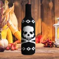 Halloween knitted wine bottle cover featuring skull design for holiday party decorations - Z3-14 Skeleton Style