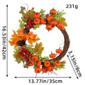 Decorative autumn harvest wreath with pumpkins and maple leaves, size 42x35x8cm - Pumpkin Rattan Style / Large Single Piece / Orange