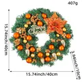 40cm Christmas wreath with orange and gold ornaments for front door holiday decoration - Pinecone Christmas Ball Flower Wreath