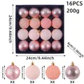 16-piece set of pink 6cm Christmas ornaments with varied textures and patterns - 16 Pieces Pack / Pink