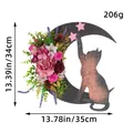 Cat crescent moon floral wreath wall decor for Halloween and cat lovers - Pink and Purple Floral Moon Cat / L2-9