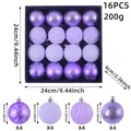 Set of 16 purple Christmas tree ball ornaments with various textures and designs - 16 Pieces Pack / Purple