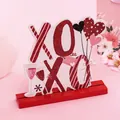 Décoration de table XOXO en bois pour la Saint-Valentin avec cœur rouge à paillettes - Style XOXO (V2-5) / Rouge