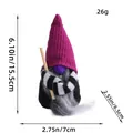 Gnome d'Halloween sans visage avec bonnet violet tricoté et balai avec dimensions - Petit Balai Style Homme (Z3-6)