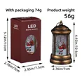Decorative vintage Christmas Santa Claus LED storm lantern showing size and weight info - Bronze Santa Claus Style (Y2-14)