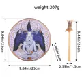 Handmade Siberian shaman drum with wolf illustration and drumstick, 25cm diameter shown. - White Wolf Style (E3-58)