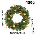 Green Christmas wreath with gold leaves, pine cones and silver berries, 43cm diameter - 43cm / As Shown