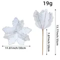 Large 35cm white sequin Christmas flower ornament with glitter hollow leaf design - White