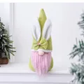 Adorable plush Easter gnome doll with green hat bunny ears and pink beard for home decor - Light Green With Purple Beard