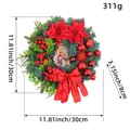 Christmas wreath size diagram with red bow and flowers, 30cm diameter, 311g weight - J1-20 Wreath (30cm)