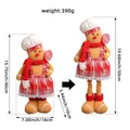 Cute retractable Christmas gingerbread man plush doll with chef hat and red plaid apron - Chef Hat Style / Brown