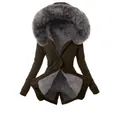 Parka d'hiver épaisse pour femmes avec grande capuche en fausse fourrure brun foncé - Vert olive