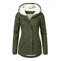 Women's olive green winter parka with soft white fleece lining and adjustable hood - S / Tops / Army Green (With Buckle)