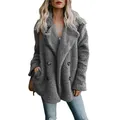 Vue détaillée d'une veste élégante en peluche grise avec revers et détails de boutons - S / Hauts / Gris foncé