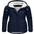 Women's navy blue winter parka jacket with warm white fleece lining and hood - 3XL / Top (With Buckle) / Navy Blue