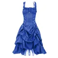Royal blue gothic Lolita party dress featuring a lace-up corset and tiered ruffled hemline - Royal Blue