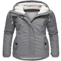 Mid-length gray winter hooded parka jacket with warm white fleece lining for women - 3XL / Tops / Gray (With Buckle)