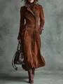 Elegant vintage brown suede double-breasted trench coat with motorcycle zipper lapel - XS / Tops / Dark Brown
