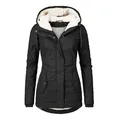 Warm black winter parka jacket with hooded fleece lining for women - S / Tops / Black