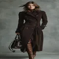 Eleganter langer brauner Leder-Trenchcoat im Vintage-Stil mit zweireihigen Knöpfen - XS / Oberteile / Kastanienbraun