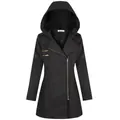 Dettaglio del cappotto in lana grigio antracite da donna con cerniera diagonale. - 3XL / Top / Nero