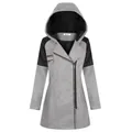 Manteau en laine pour femme avec capuche, fermeture éclair diagonale et détails matelassés - 3XL / Hauts / Gris clair