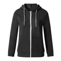 Classic solid black zip-up hoodie for women featuring drawstring hood and pockets - S / Tops / Black