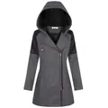 Vue détaillée de la fermeture éclair oblique et de l'épaule matelassée du manteau gris - 3XL / Hauts / Gris foncé