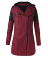 Manteau en laine pour femme avec capuche, zip asymétrique et manches contrastées - 3XL / Hauts / Bordeaux