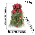 Decorative Christmas mesh wall hanging with red plaid bow and colorful ornaments, 64x40cm - Christmas Ball Mesh Door Hanging (S3-45)