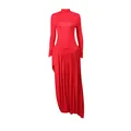 Vue détaillée d'une robe rouge élégante à col montant et manches longues drapée - S / Robes / Rouge
