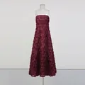 Exquisite wine red strapless evening gown featuring dense 3D rose floral appliques detail view - S / Dresses / Burgundy