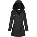 Manteau femme en laine anthracite avec fermeture éclair oblique et détails matelassés - 3XL / Hauts / Noir