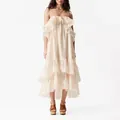 Elegant cream ruffled maxi dress with spaghetti straps for summer beach vacation - S / Dresses / Off White