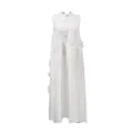 Elegant white sleeveless maxi dress featuring 3D floral appliques and a high neck. - S / Dresses / White