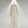Robe chemise romantique en mousseline brodée crème de style français avec ceinture - S / Robes / Abricot