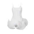 Detailed view of white French style strap dress with pleated ruffled hem and sequins - S / Dresses / White