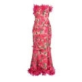 Elegant French vintage strapless dress with red floral embroidery and 3D floral accents - S / Dresses / Rose Red