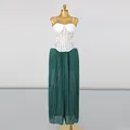 Two-piece set: Sexy white lace corset top and dark green pleated high-waist skirt - S / Top And Bottom / Green