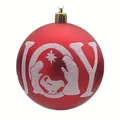 Primer plano de bola de Navidad roja con diseño de pesebre blanco Joy - Estilo Escena del Nacimiento Roja (lx0002)