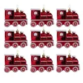 Set of nine festive red electroplated plastic train engine ornaments for Christmas trees. - Locomotive Set