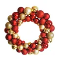 Couronne de Noël avec des boules rouges et dorées brillantes, mates et pailletées - Ensemble de 44 pièces / Or Rose Rouge