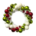 Couronne de Noël vibrante avec boules rouges vertes et blanches pour porte d'entrée - Ensemble de 44 pièces / Rouge Vert Blanc
