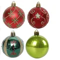 Close-up of decorative Christmas baubles with glitter star and lattice patterns - 30 Pieces Set (6cm) / Red Green Gold Christmas Set