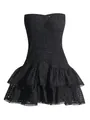 Elegant black strapless bohemian dress with smocked bodice and eyelet ruffle skirt - L / Dresses / Black
