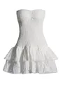 Bohemian white strapless smocked tube dress featuring tiered eyelet lace ruffle skirt detail - M / Dresses / White